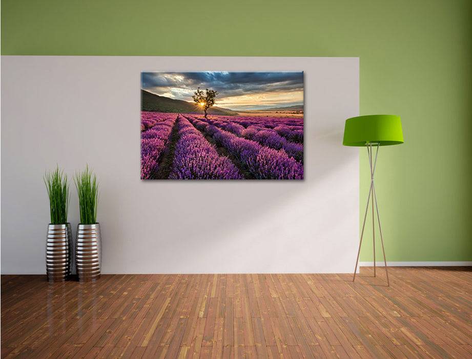 Pixxprint Lavendel Provence mit Baum, Leinwandbild Fabrik Onlineshop