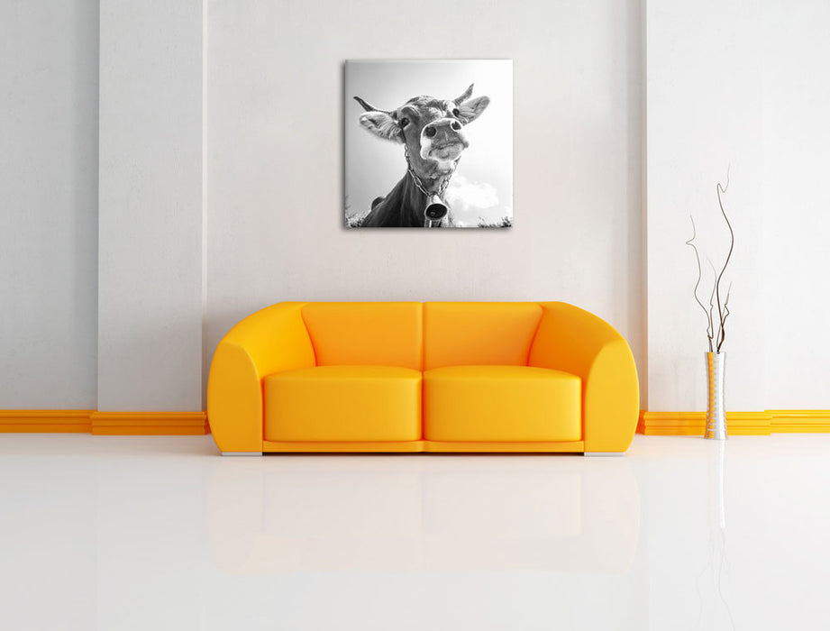 Pixxprint Portrait einer Kuh B&W, Leinwandbild Versandkostenfrei