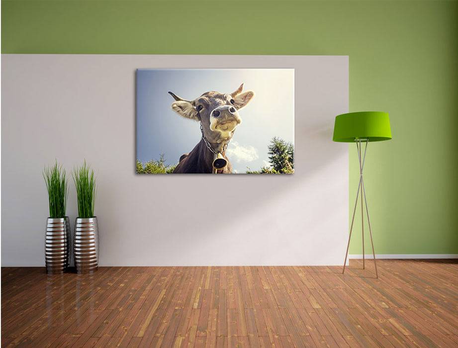 Pixxprint Lustiges Portrait einer Kuh, Leinwandbild Jubiläumsangebot