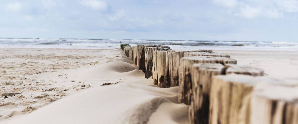 Pixxprint Nahaufnahme Steg aus Holzpföcken am Meer, Glasbild Panorama Online Outlet