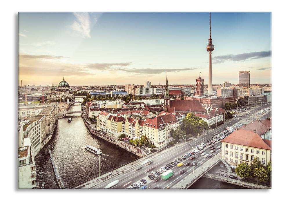 Pixxprint Skyline von Berlin, Glasbild