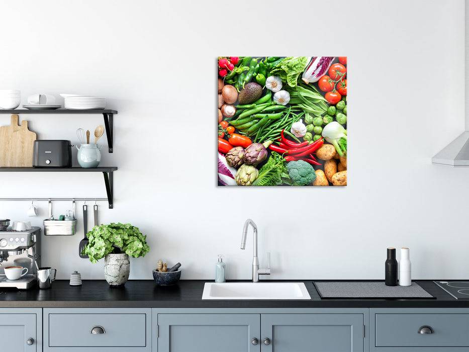 Pixxprint Bunte Gemüsemischung, Glasbild Quadratisch Tägliche Deals