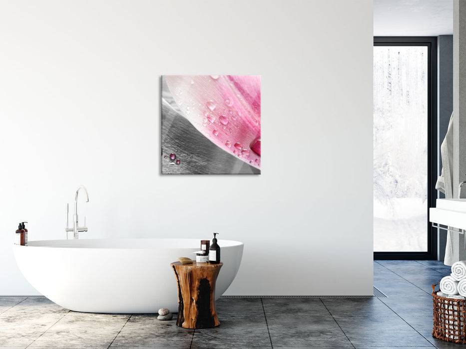 Pixxprint Tulpenblätter mit Wassertropfen, Glasbild Quadratisch Begrenzte Freigabe