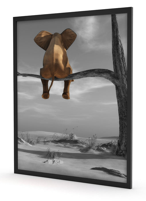 Pixxprint Elefant auf einem Ast in der Wüste, Poster mit Bilderrahmen Neueste Stile