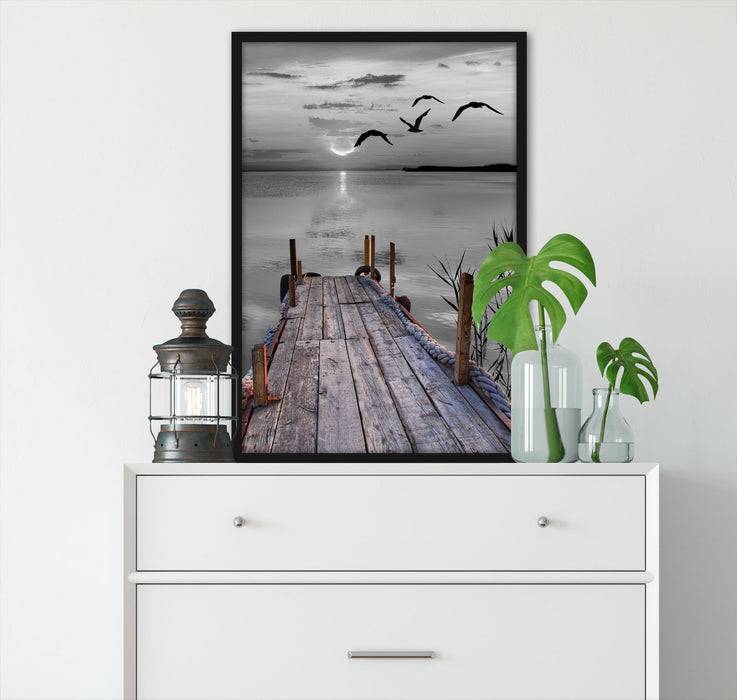 Pixxprint schöner Steg mit Vögeln, Poster mit Bilderrahmen Letzte 2 Tage