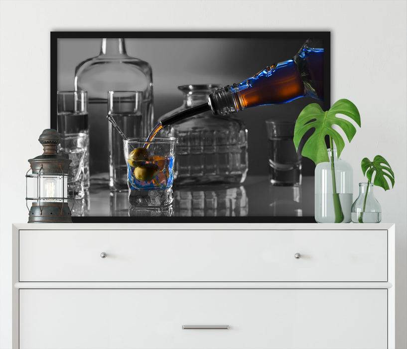 Pixxprint Alkohol Shots mit Oliven, Poster mit Bilderrahmen Bis zu 50% Rabatt