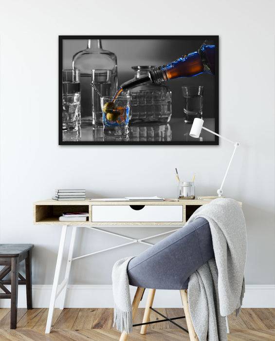 Pixxprint Alkohol Shots mit Oliven, Poster mit Bilderrahmen Bis zu 50% Rabatt