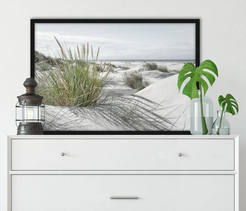 Pixxprint Grasige Dünenlandschaft am Meer B&W Detail, Poster mit Bilderrahmen Bis zu 65% Rabatt