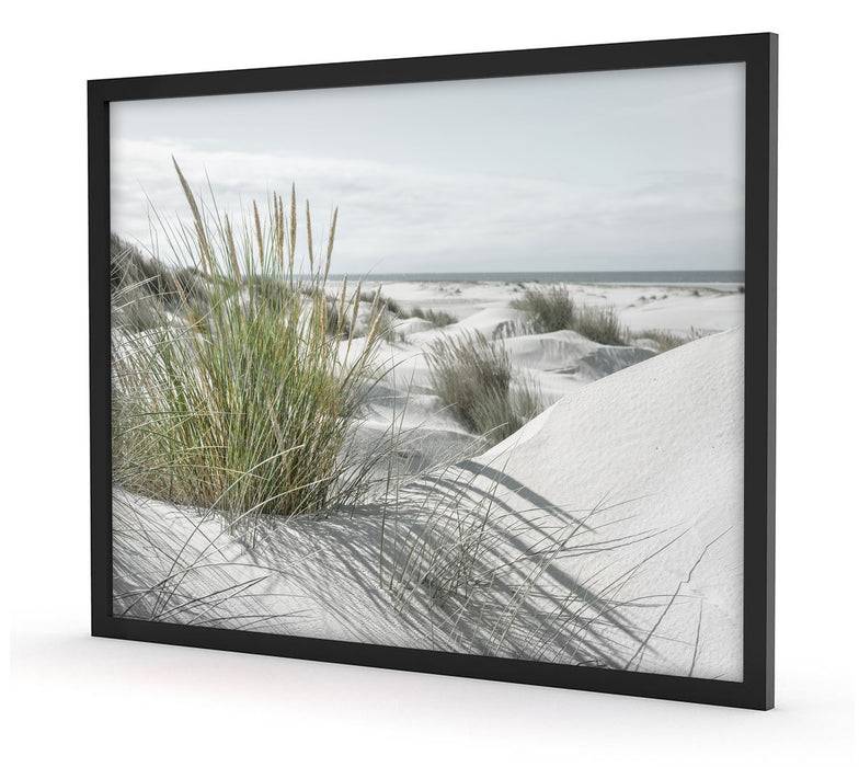 Pixxprint Grasige Dünenlandschaft am Meer B&W Detail, Poster mit Bilderrahmen Bis zu 65% Rabatt
