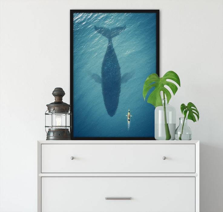 Pixxprint Riesiger Wal Schatten, Poster mit Bilderrahmen Nur noch ein Tag übrig