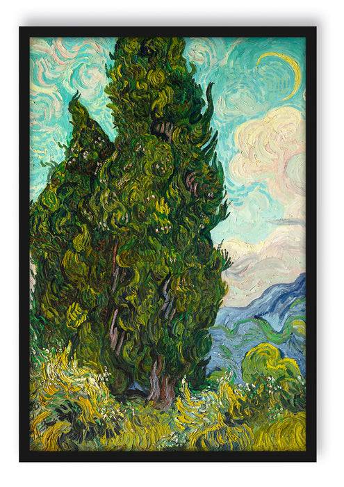 Pixxprint Vincent Van Gogh - Zypressen , Poster mit Bilderrahmen