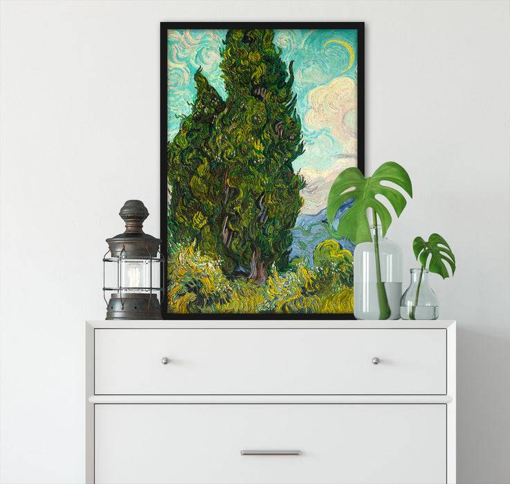 Pixxprint Vincent Van Gogh - Zypressen , Poster mit Bilderrahmen Super Rabatt
