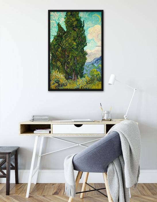 Pixxprint Vincent Van Gogh - Zypressen , Poster mit Bilderrahmen Super Rabatt