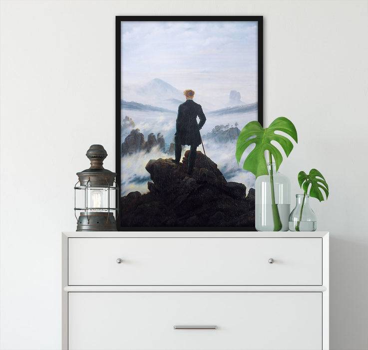 Pixxprint Caspar David Friedrich - Wanderer über dem Nebelmeer, Poster mit Bilderrahmen Riesige Rabatte