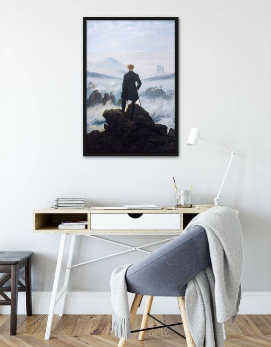 Pixxprint Caspar David Friedrich - Wanderer über dem Nebelmeer, Poster mit Bilderrahmen Riesige Rabatte