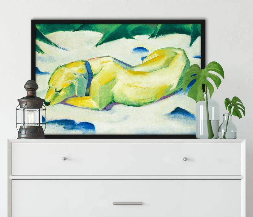 Pixxprint Franz Marc - Liegender Hund im Schnee, Poster mit Bilderrahmen 50% Rabatt mit kostenlosem Versand