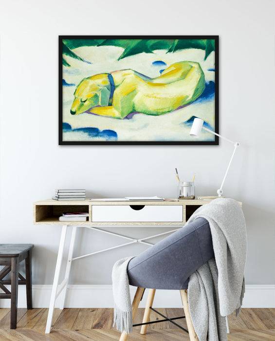 Pixxprint Franz Marc - Liegender Hund im Schnee, Poster mit Bilderrahmen 50% Rabatt mit kostenlosem Versand