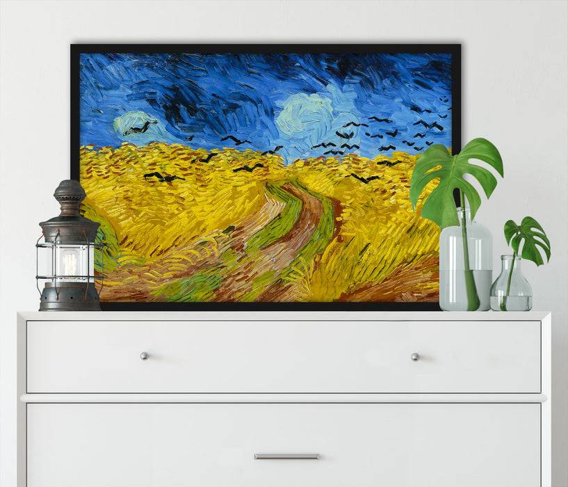 Pixxprint Vincent Van Gogh - Weizenfeld mit Krähen, Poster mit Bilderrahmen Fabrikladen