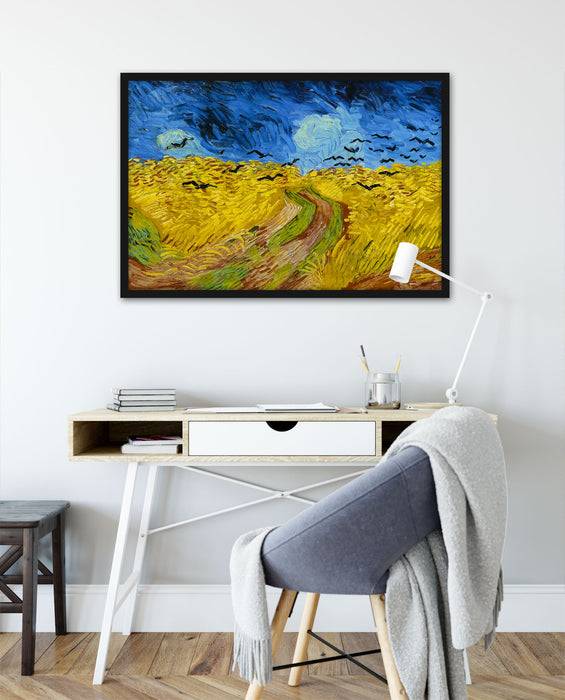 Pixxprint Vincent Van Gogh - Weizenfeld mit Krähen, Poster mit Bilderrahmen Fabrikladen