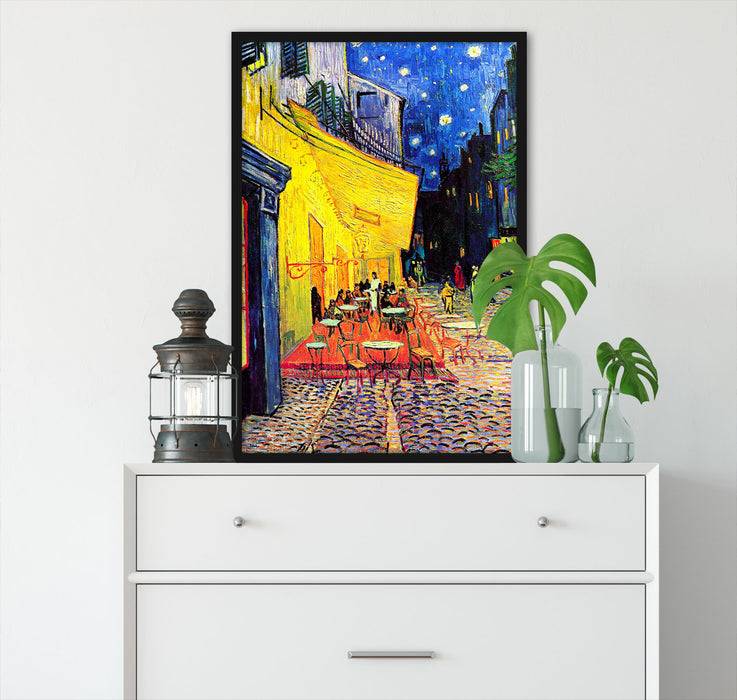 Pixxprint Vincent Van Gogh - Nachtcafé Nachts vor dem Café, Poster mit Bilderrahmen Begrenzt auf 3 Tage