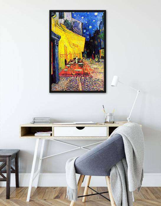 Pixxprint Vincent Van Gogh - Nachtcafé Nachts vor dem Café, Poster mit Bilderrahmen Begrenzt auf 3 Tage