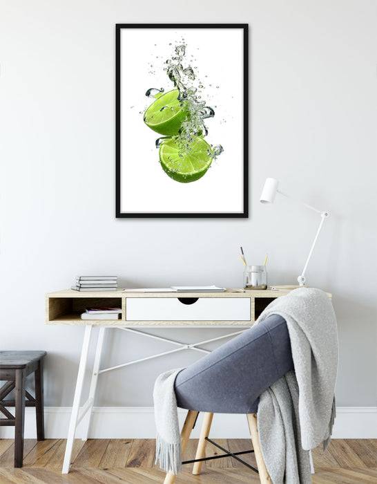 Pixxprint Limette fällt in das Wasser, Poster mit Bilderrahmen Im Verkauf