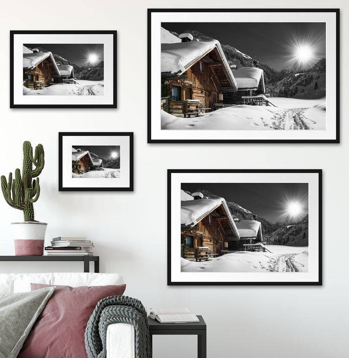 Pixxprint Alpenhütten, im Galerie-Passepartout Bilderrahmen 50% Rabatt für begrenzte Zeit