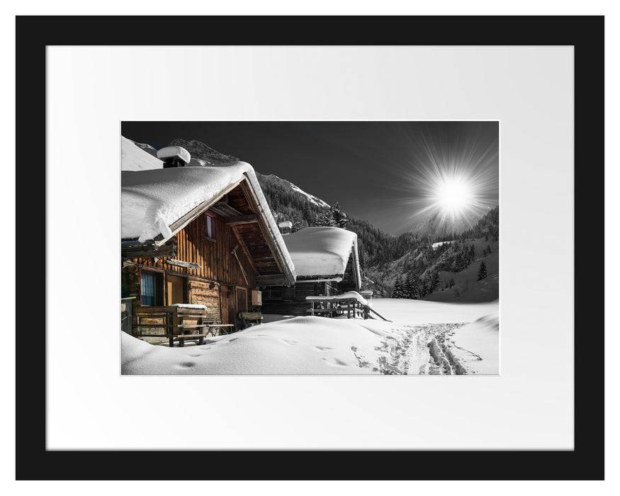 Pixxprint Alpenhütten, im Galerie-Passepartout Bilderrahmen 50% Rabatt für begrenzte Zeit