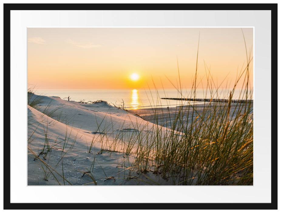 Pixxprint Dünenblick auf Meer bei Sonnenuntergang, im Galerie-Passepartout Bilderrahmen Verkauf