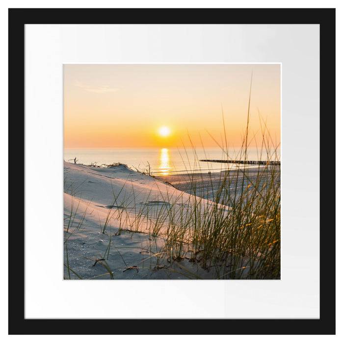 Pixxprint Dünenblick auf Meer bei Sonnenuntergang, im Galerie-Passepartout Bilderrahmen Verkauf