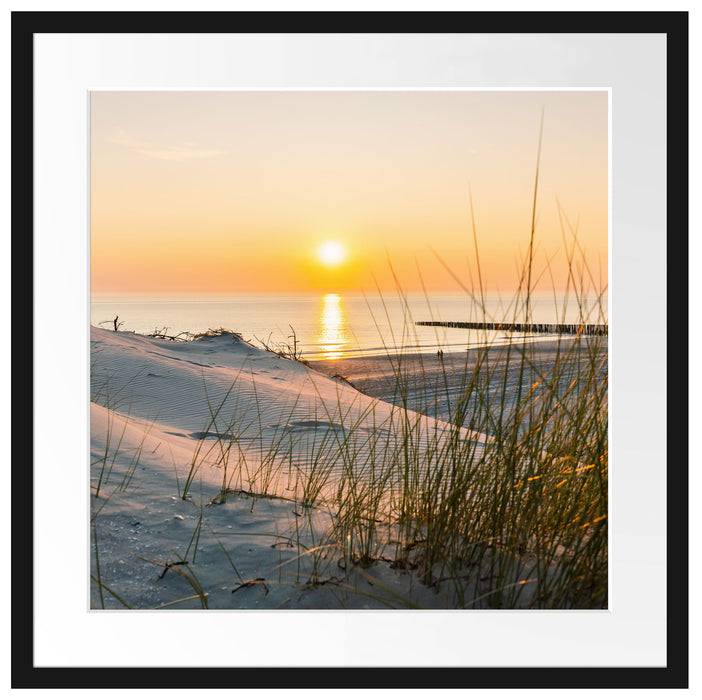 Pixxprint Dünenblick auf Meer bei Sonnenuntergang, im Galerie-Passepartout Bilderrahmen Verkauf