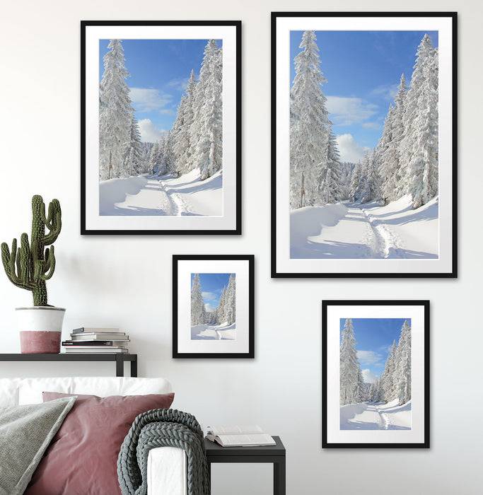 Pixxprint Winterlandschaft Bäume, im Galerie-Passepartout Bilderrahmen Hotsell