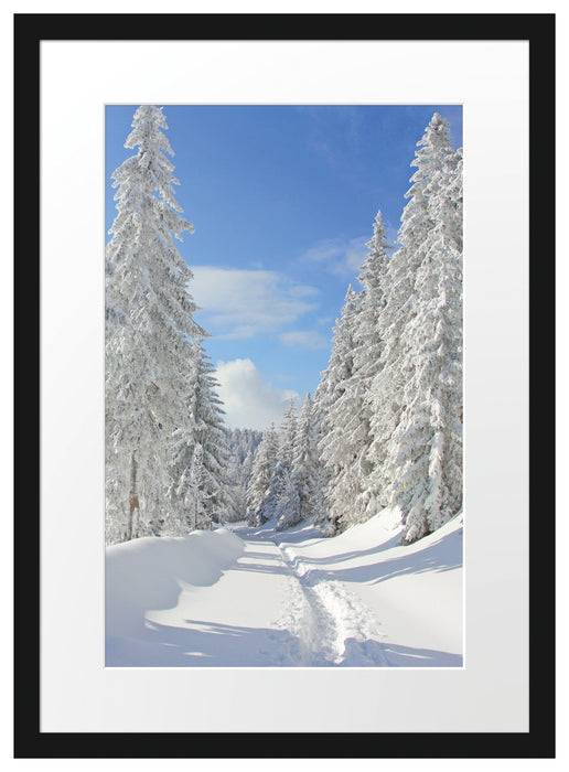 Pixxprint Winterlandschaft Bäume, im Galerie-Passepartout Bilderrahmen Hotsell