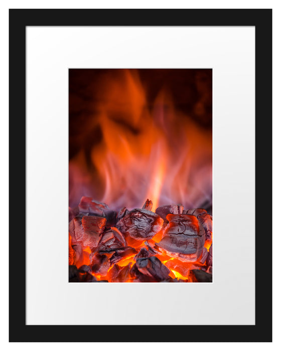 Pixxprint Loderndes Feuer, im Galerie-Passepartout Bilderrahmen Fabrik Onlineshop