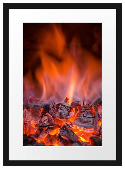 Pixxprint Loderndes Feuer, im Galerie-Passepartout Bilderrahmen Fabrik Onlineshop
