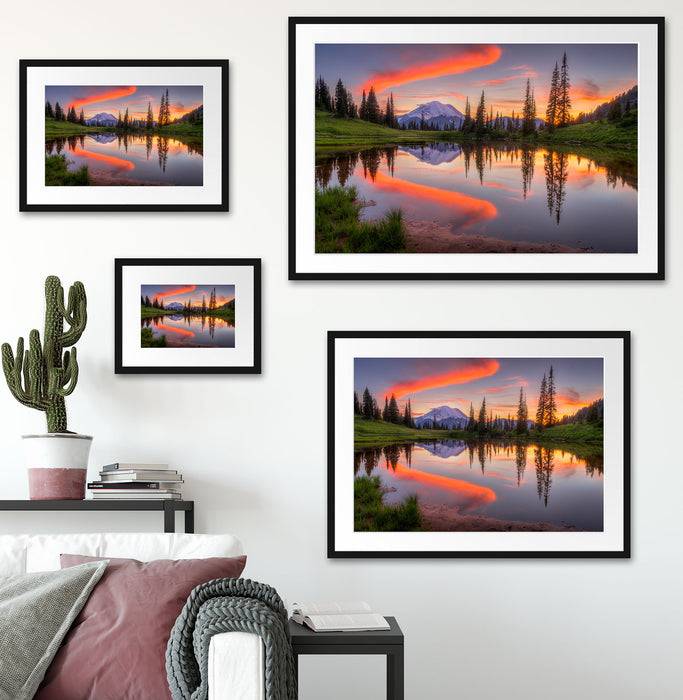 Pixxprint Sonnenaufgang Berglandschaft, im Galerie-Passepartout Bilderrahmen Günstig kaufen