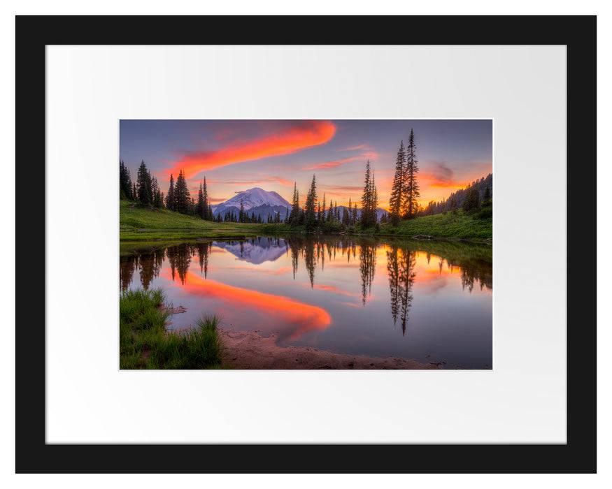 Pixxprint Sonnenaufgang Berglandschaft, im Galerie-Passepartout Bilderrahmen Günstig kaufen