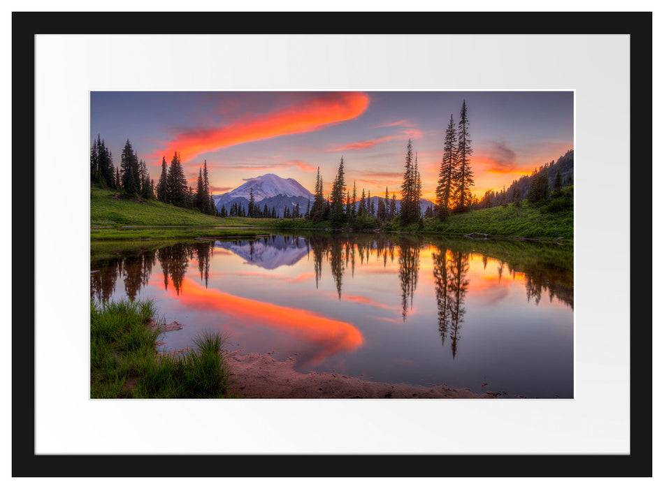 Pixxprint Sonnenaufgang Berglandschaft, im Galerie-Passepartout Bilderrahmen Günstig kaufen