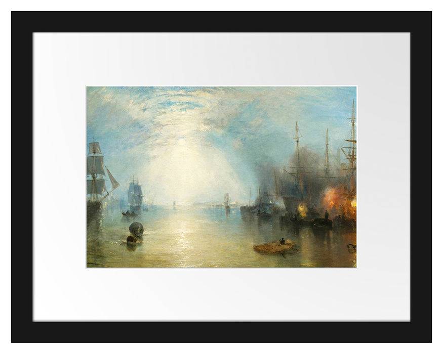 Pixxprint William Turner - Keelmen Heaving in Coals by Moonlight, im Galerie-Passepartout Bilderrahmen