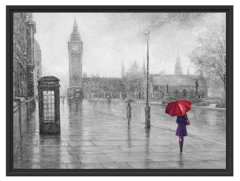 Pixxprint Regentag in London mit Big Ben B&W Detail, im Schwebe-Effekt Bilderrahmen Online Outlet