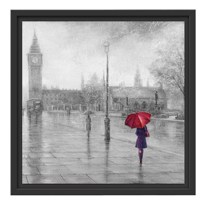 Pixxprint Regentag in London mit Big Ben B&W Detail, im Schwebe-Effekt Bilderrahmen Online Outlet