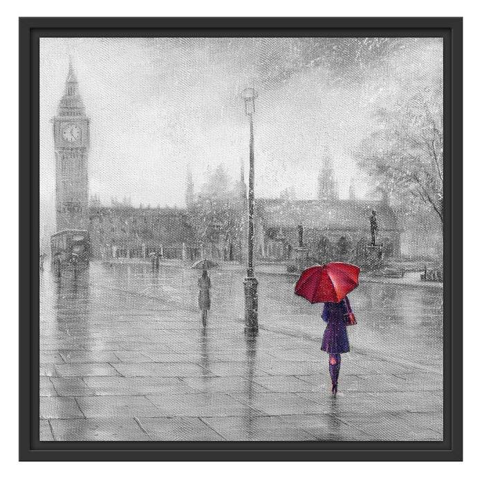 Pixxprint Regentag in London mit Big Ben B&W Detail, im Schwebe-Effekt Bilderrahmen Online Outlet
