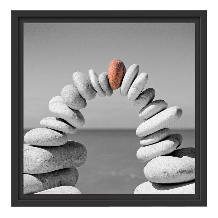 Pixxprint Brücke aus Zen Steinen am Meer B&W Detail, im Schwebe-Effekt Bilderrahmen Blitzangebot