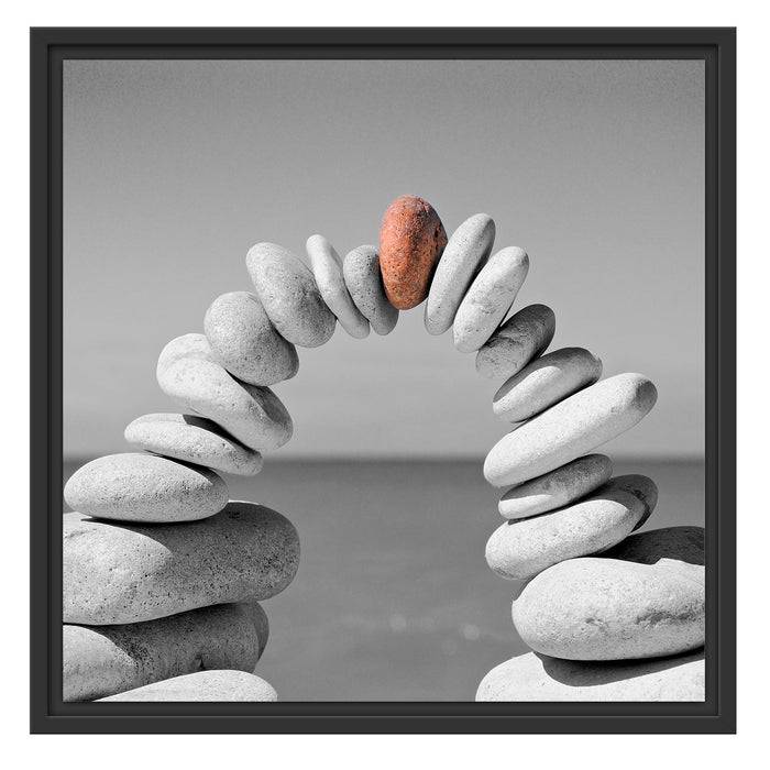 Pixxprint Brücke aus Zen Steinen am Meer B&W Detail, im Schwebe-Effekt Bilderrahmen Blitzangebot