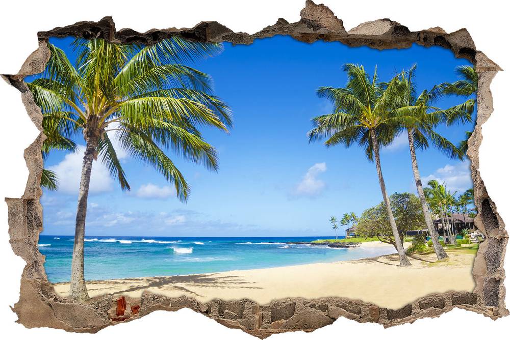 Pixxprint Wunderschöner Strand mit Palmen, 3D Wandtattoo