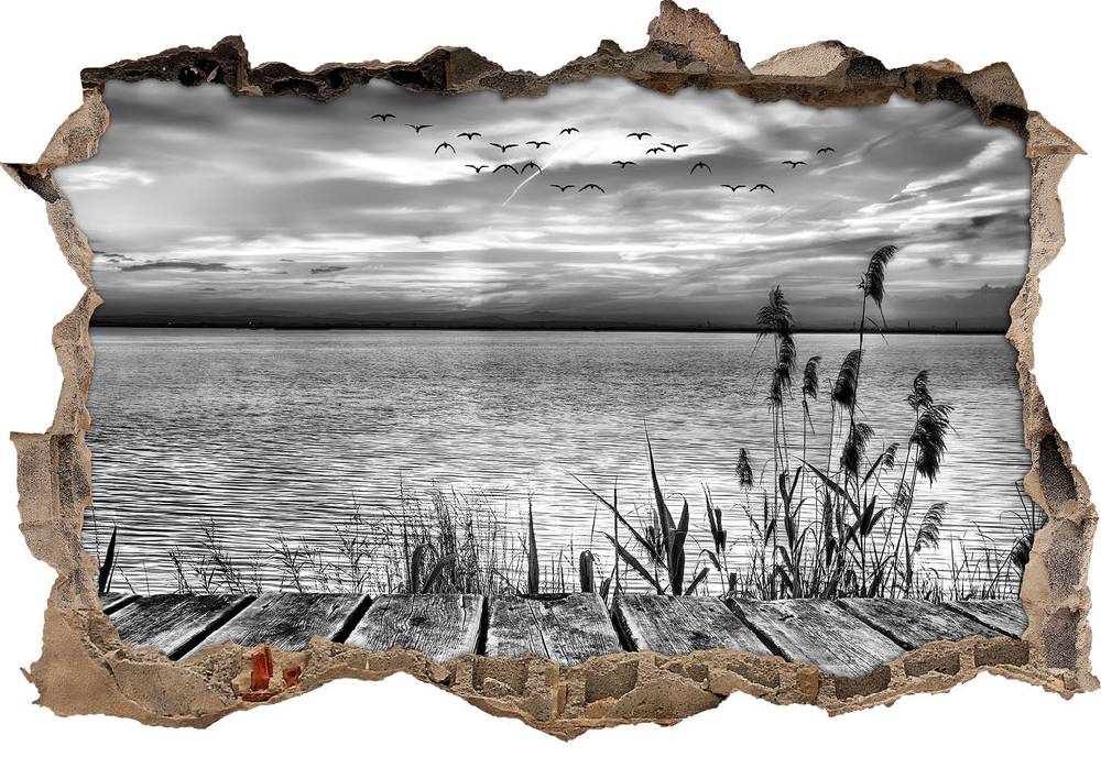 Pixxprint Steg mit Ausblick aufs Meer B&W, 3D Wandtattoo