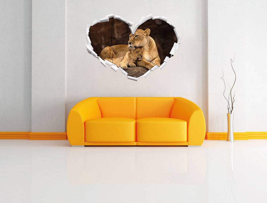 Pixxprint Löwe mit Löwenjungen, 3D Wandtattoo Zeitbegrenzte Promotion