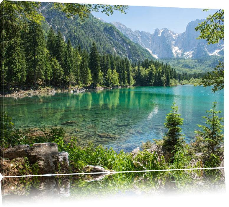 Pixxprint Wunderschöner See im Wald, Leinwandbild