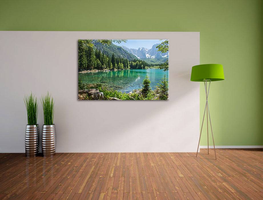 Pixxprint Wunderschöner See im Wald, Leinwandbild Vierteljährliche Förderung