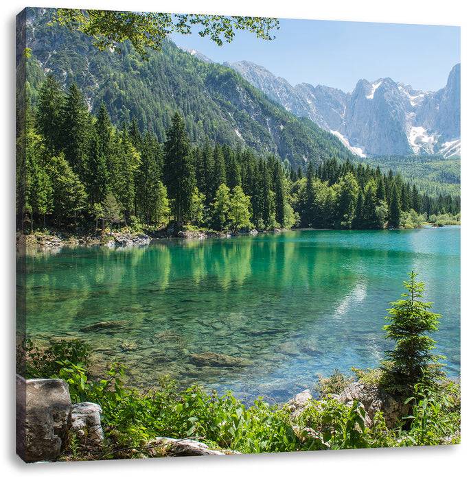 Pixxprint Wunderschöner See im Wald, Leinwandbild Vierteljährliche Förderung